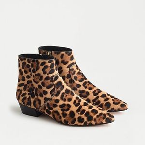 J crew leopard print pointy toe calf hair booties